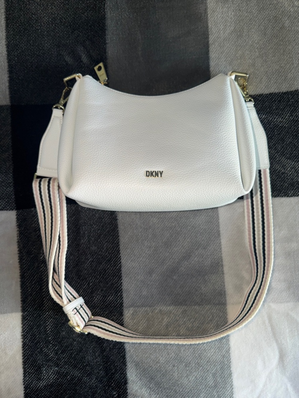 Women’s DKNY Small White Leather Crossbody Purse with Adjustable Strap